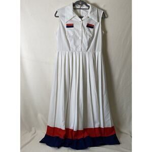 VTG USA Women Sz 2XL Size Red White and Blue Pleated Skirt Pocket Midi Dress 50s